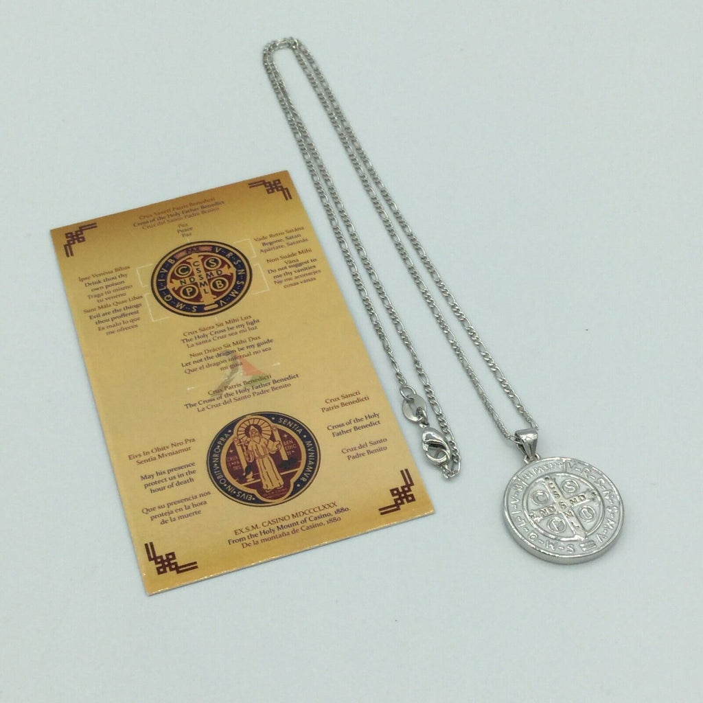 Catholic Saint St Benedict Medal Necklace Pendant Stainless Steel Cross Exorcism