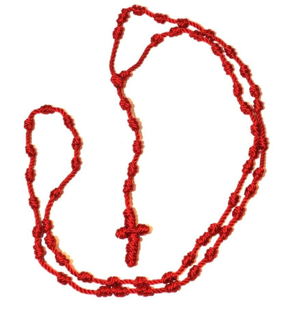 2 X Rosary RED cord rope knotted Rosary Necklace catholic JESUS Cross Religious 