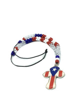 Puerto Rico Flag Cross Hanging Necklace Beads Cross Pendant Charm Silver Plated