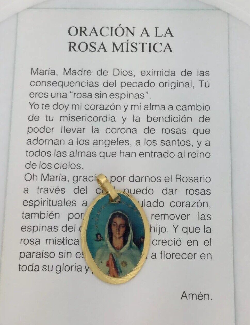 18k Gold Plated rosa mistica   medal pendant with Chain Mystical Rose VENEZUELA