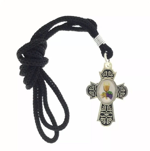 12 First Holy communion metal cross With Black Cord favor Primera Comunión Cruz