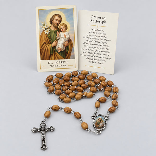 Rosary St Joseph Olive Wood Catholic Prayer Cards San Jose Rosario Catholic Gift