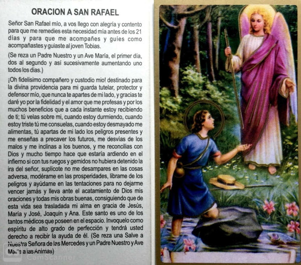 6 San Raphael Arcángel Estampa  Laminada St.Rafael Prayer Holy card Spanish 3.5"