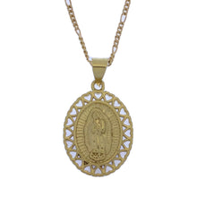 14k Gold Plated Virgen De Guadlalupe Oval Medal Pendant Chain Necklace 