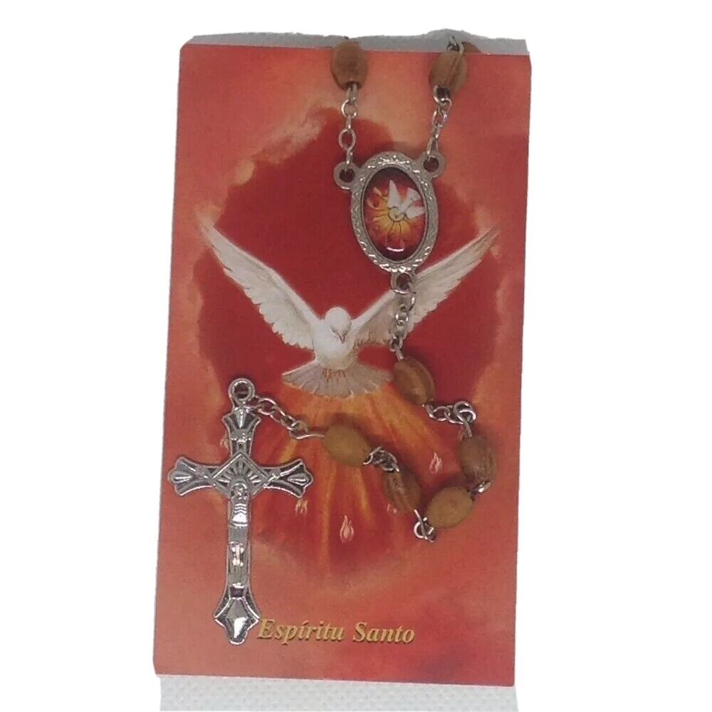 Holy Spirit Rosary Mary olive wood Jerusalem El Espíritu Santo Rosario de madera