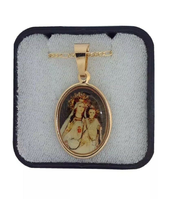 14KT Gold Filled Virgen de La Mercedes Medal Pendant, 3/4" Lady of Mercy Medal