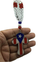 Puerto Rico Flag Cross Hanging Necklace Beads Cross Pendant Charm Silver Plated