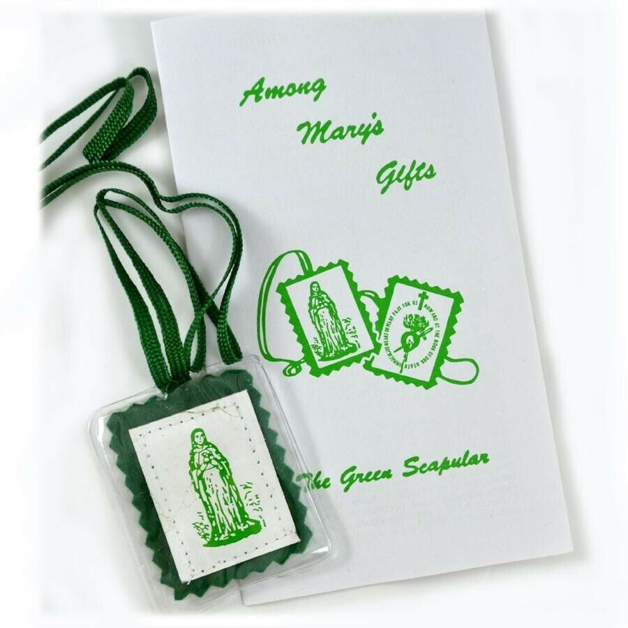  2 X Escapulario Verde Devoción Corazón de María Oración Healing Green Scapular