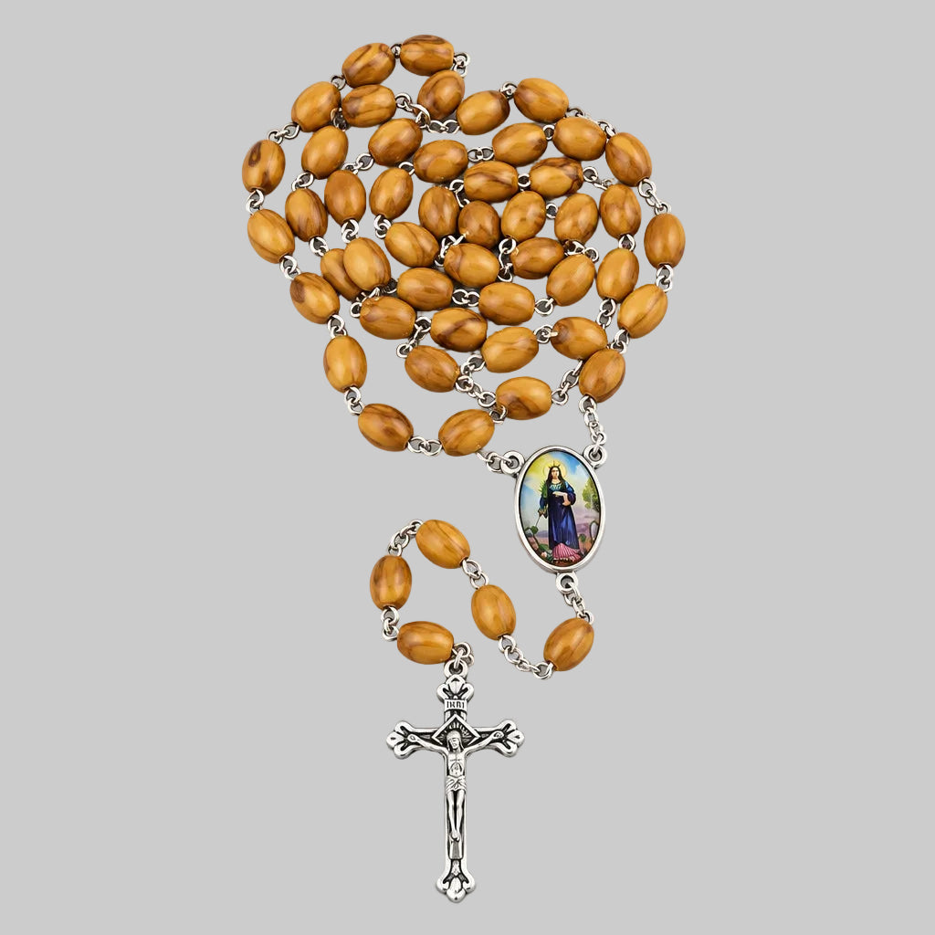 CATHOLIC RELIGIOUS  ST SAINT AGATHA Olive wood ROSARY Medal FOR BREAST CANCER