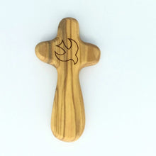 Olive Wood Comfort Cross Holding Cross engraved Holy Spirit Jerusalem Handmade