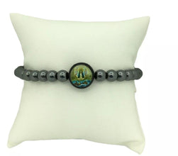 Caridad Del Cobre medal black Hematite Men's Adjustable bracelet  Pulsera María