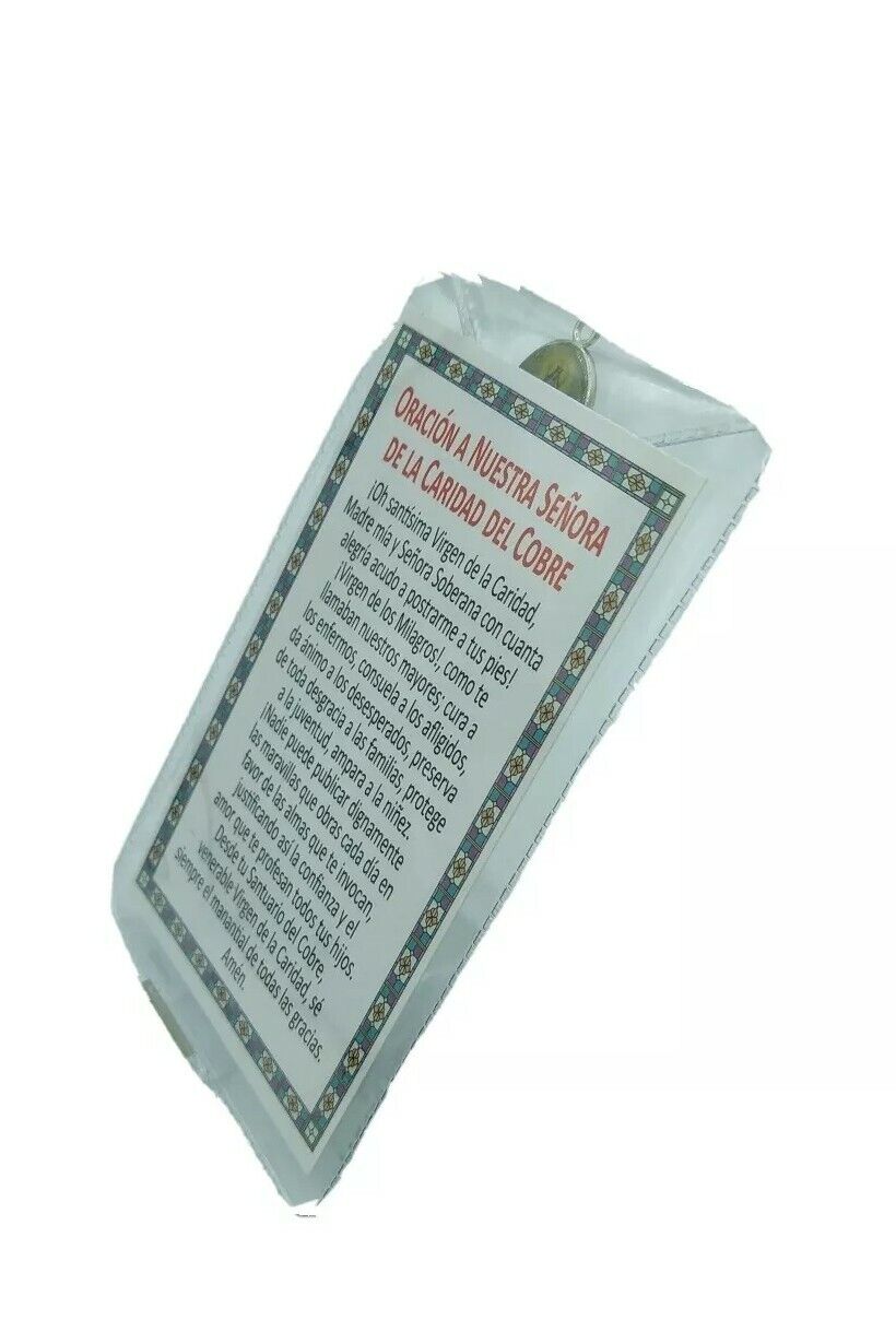 3X Caridad del Cobre spanish Prayer cards with Vinyl Folder Removable Medal 3X5"