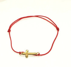 Pulsera De La CRUZ  Hilo Rojo Ajustable red cord Bracelet Cross Gold Plated 