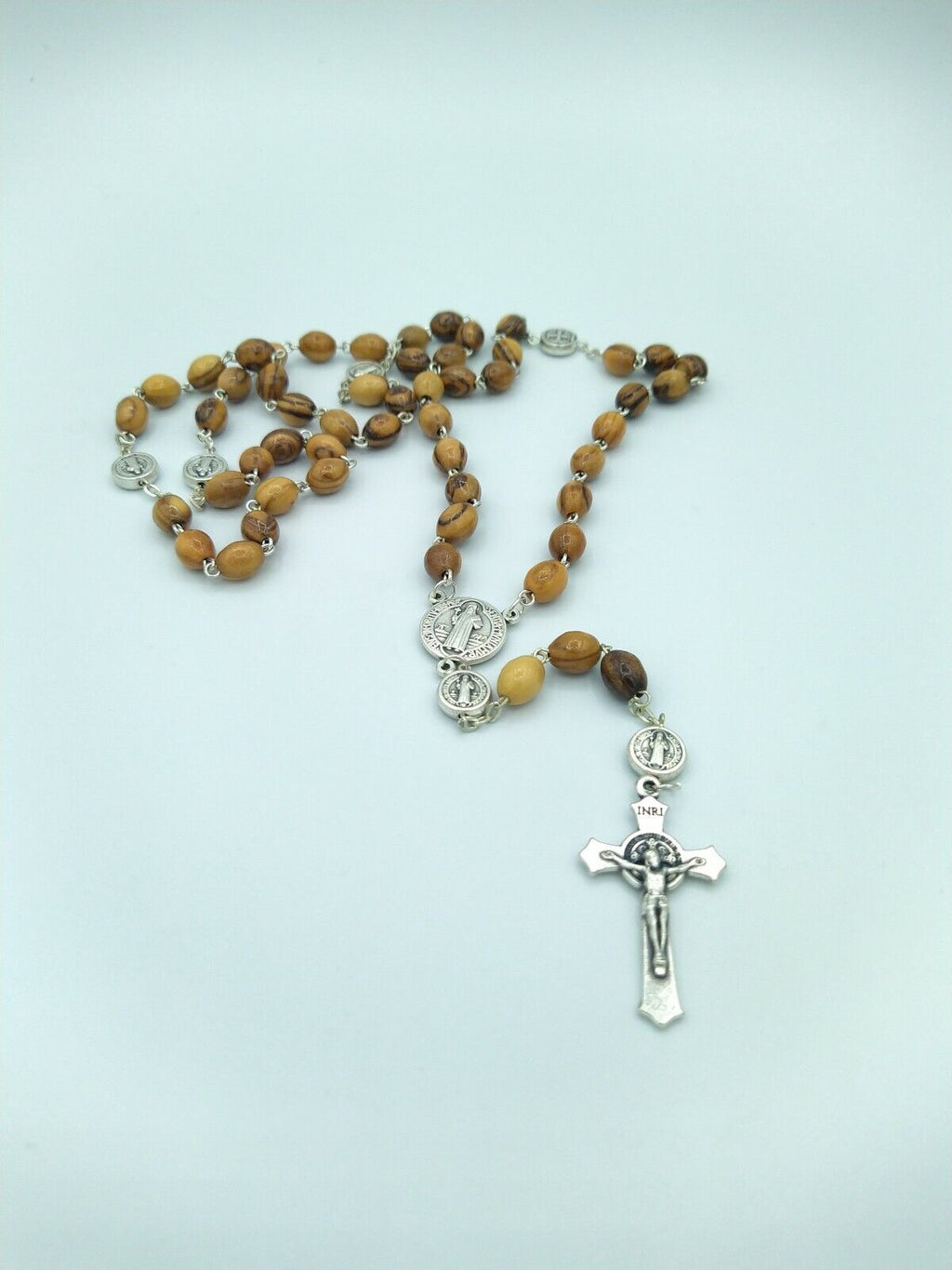 OLIVE WOOD St.Saint Benedict medal Cross Jerusalem Rosary Medalla de San Benito 