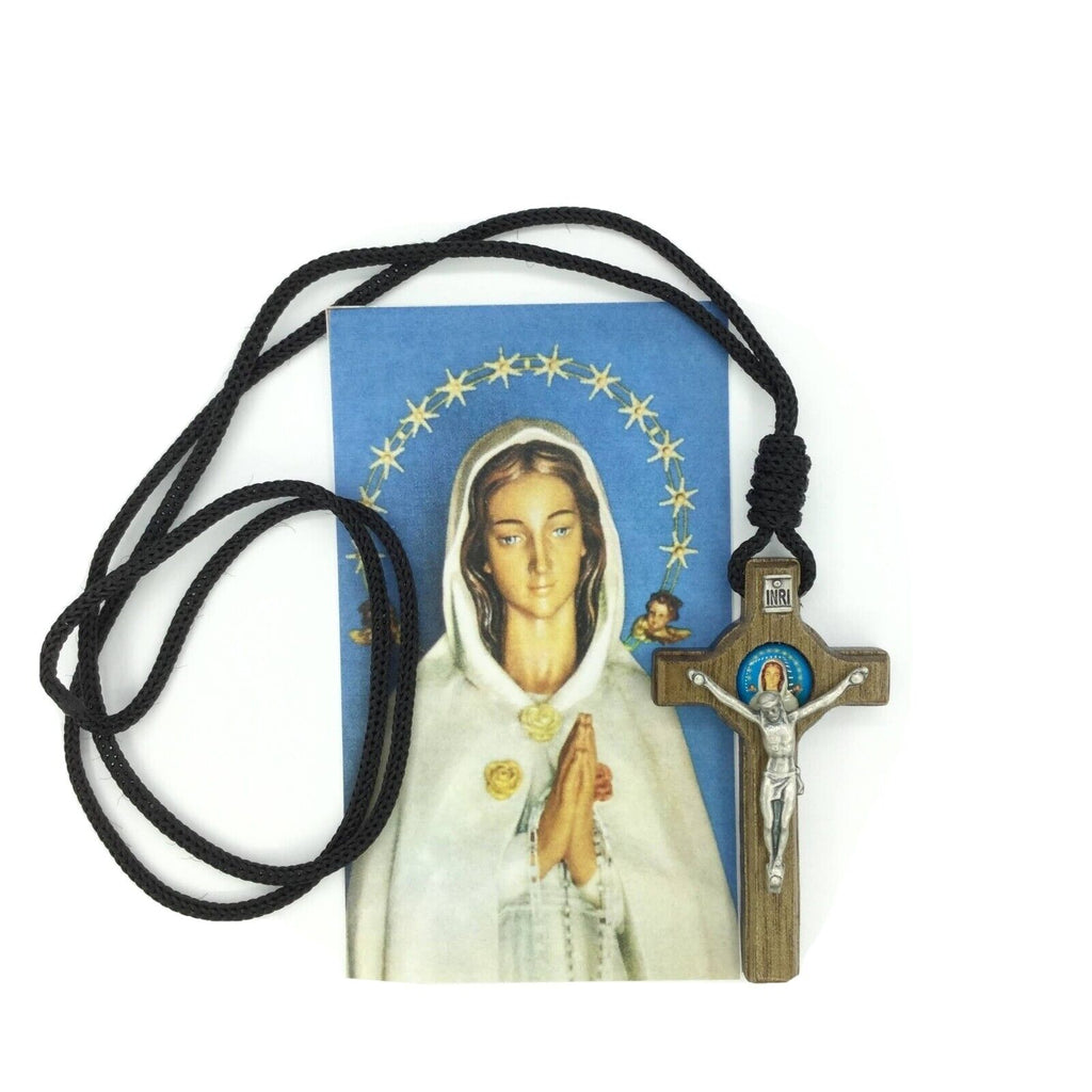 3" Rosa mistica wooden Wood CROSS Crucifix black cord Mystical ROSE CRUZ 🇻🇪 