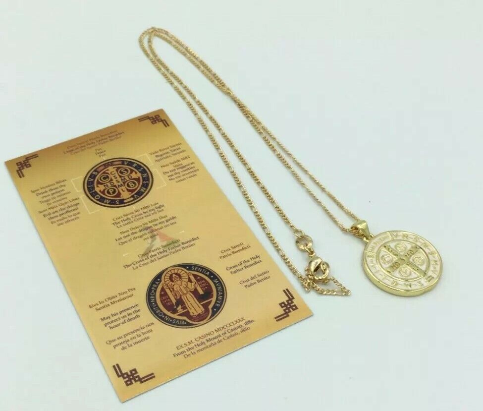 Catholic Saint St Benedict Medal Necklace Pendant Stainless Steel Cross Exorcism
