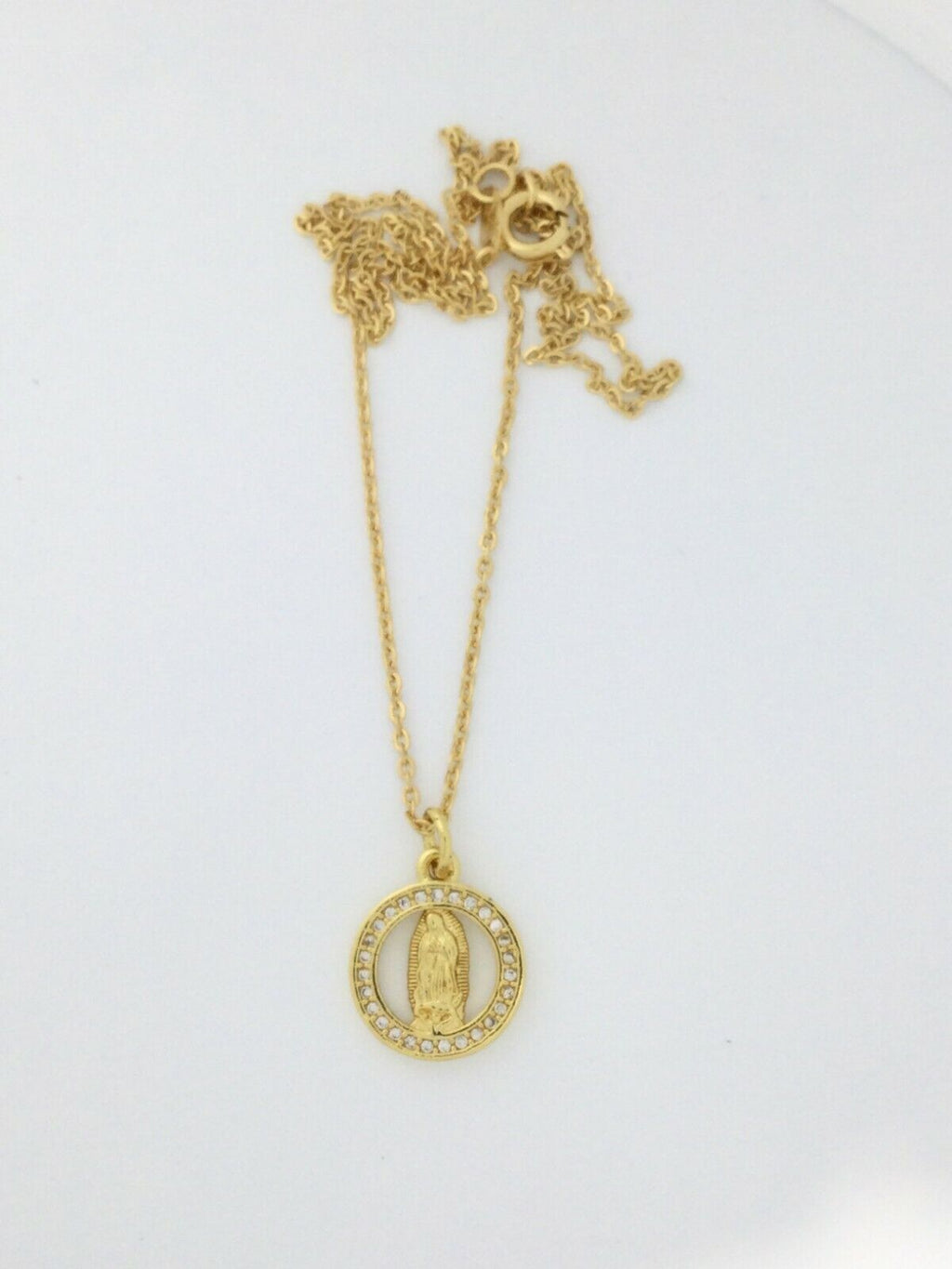 Our Lady Of Guadalupe 14k Gold Plated Medal Pendant Charm Necklace 16" Chain