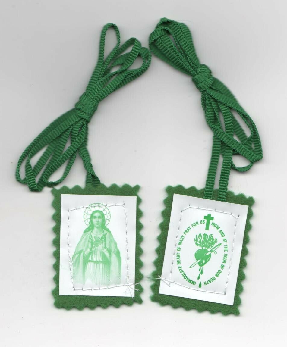  2 X Escapulario Verde Devoción Corazón de María Oración Healing Green Scapular