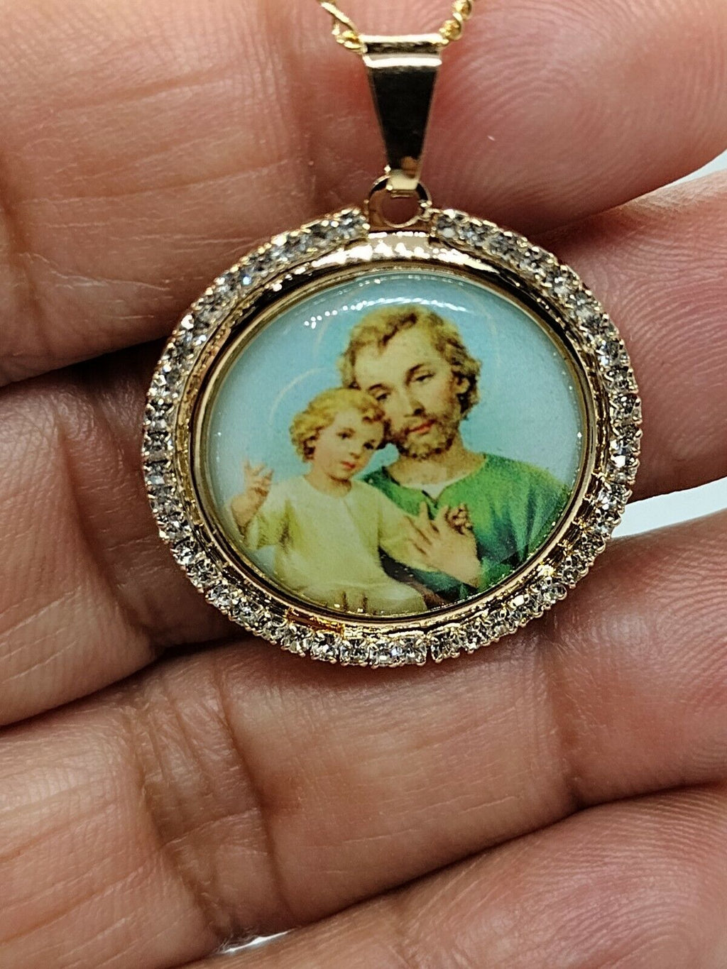 14k gold Plated Saint Joseph  Catholic Medal Necklace Medalla de San José Father