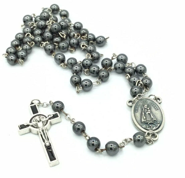 Caridad del Cobre Men's Rosary Hematite st.saint Benedict cross Necklace CUBA 