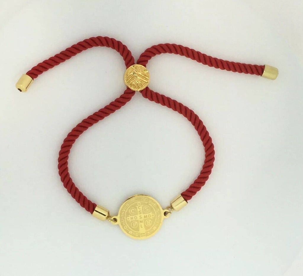 Saint St Benedict Bracelet Adjustable Red Cord Medal Pulsera Roja De San Benito