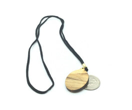 12 OLIVE Wood Oval pendant Medal Necklace Cord First Communion Favor wholesale