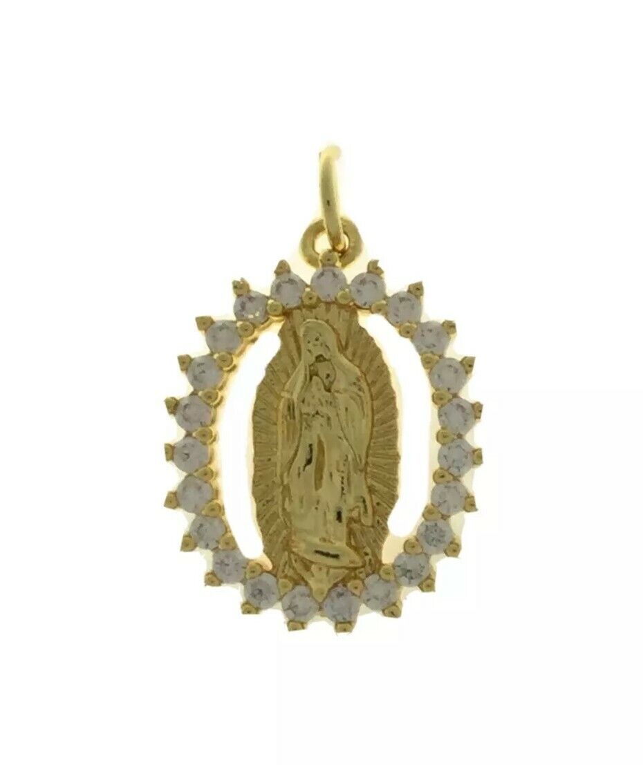 14k Gold Plated Virgen de Guadalupe Necklace Pendant Virgin Mary 20" chain Jesus