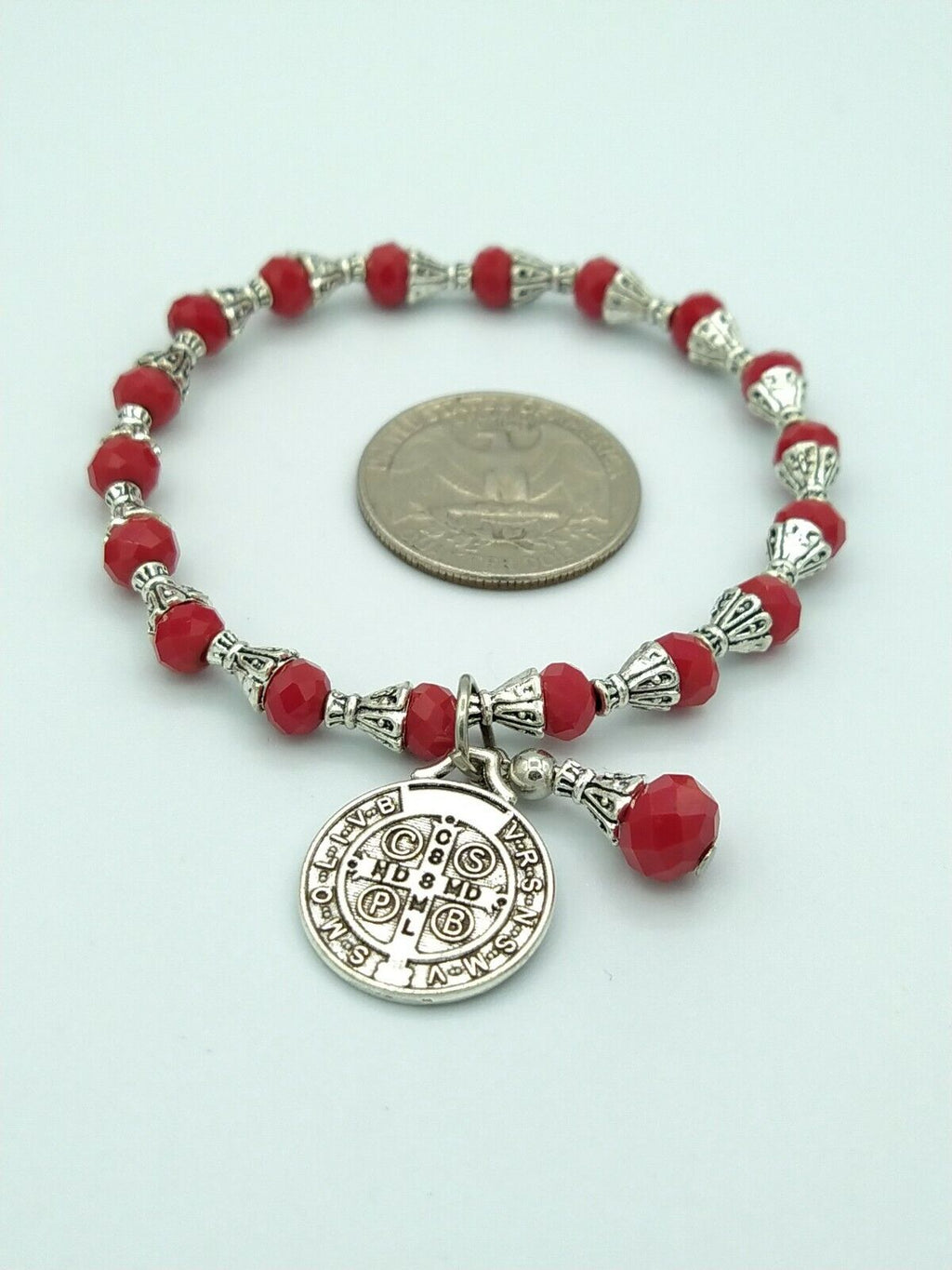 St. Saint benedict bracelet Pulsera De Medalla San Benito Cross Crucifix Red