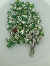 Green Crystals Rosary Beads Necklace Jerusalem Soil Centerpiece & Catholic Cross