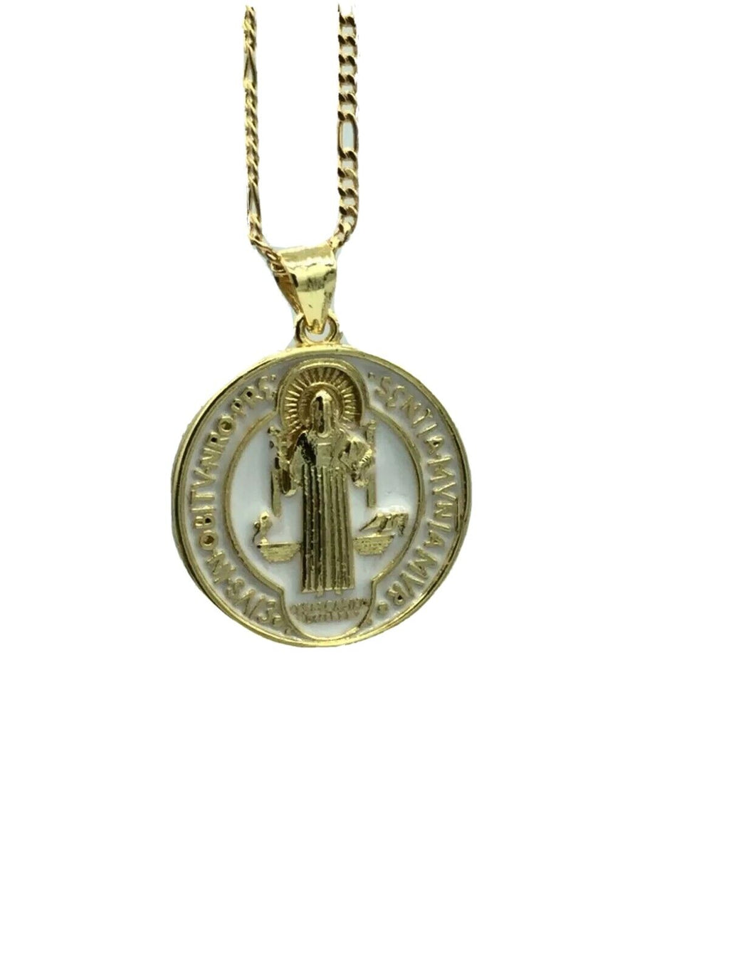 Catholic Saint St Benedict Medal Necklace Pendant Stainless Steel Cross Exorcism