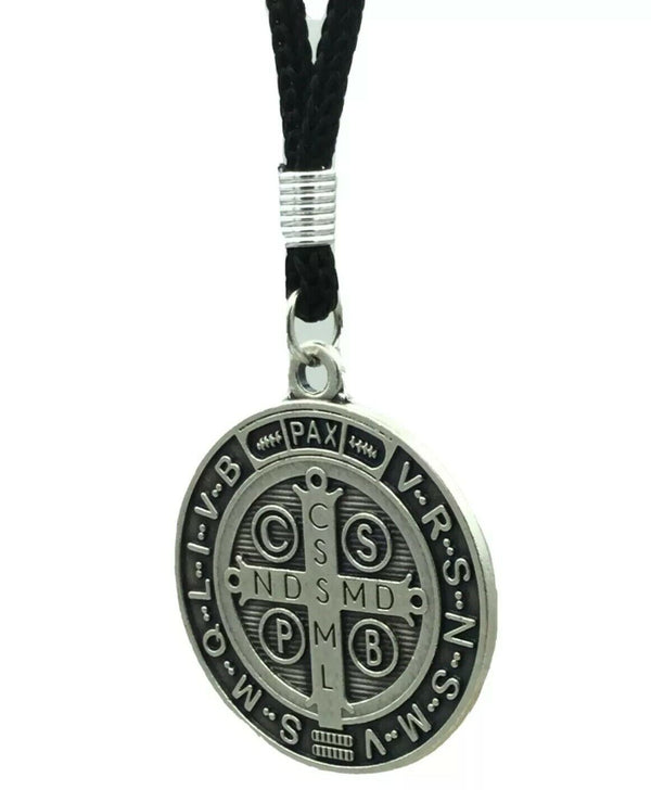 2X Medalla de San Benito Saint St Benedict Medallion Medal Pendant Cord Necklace