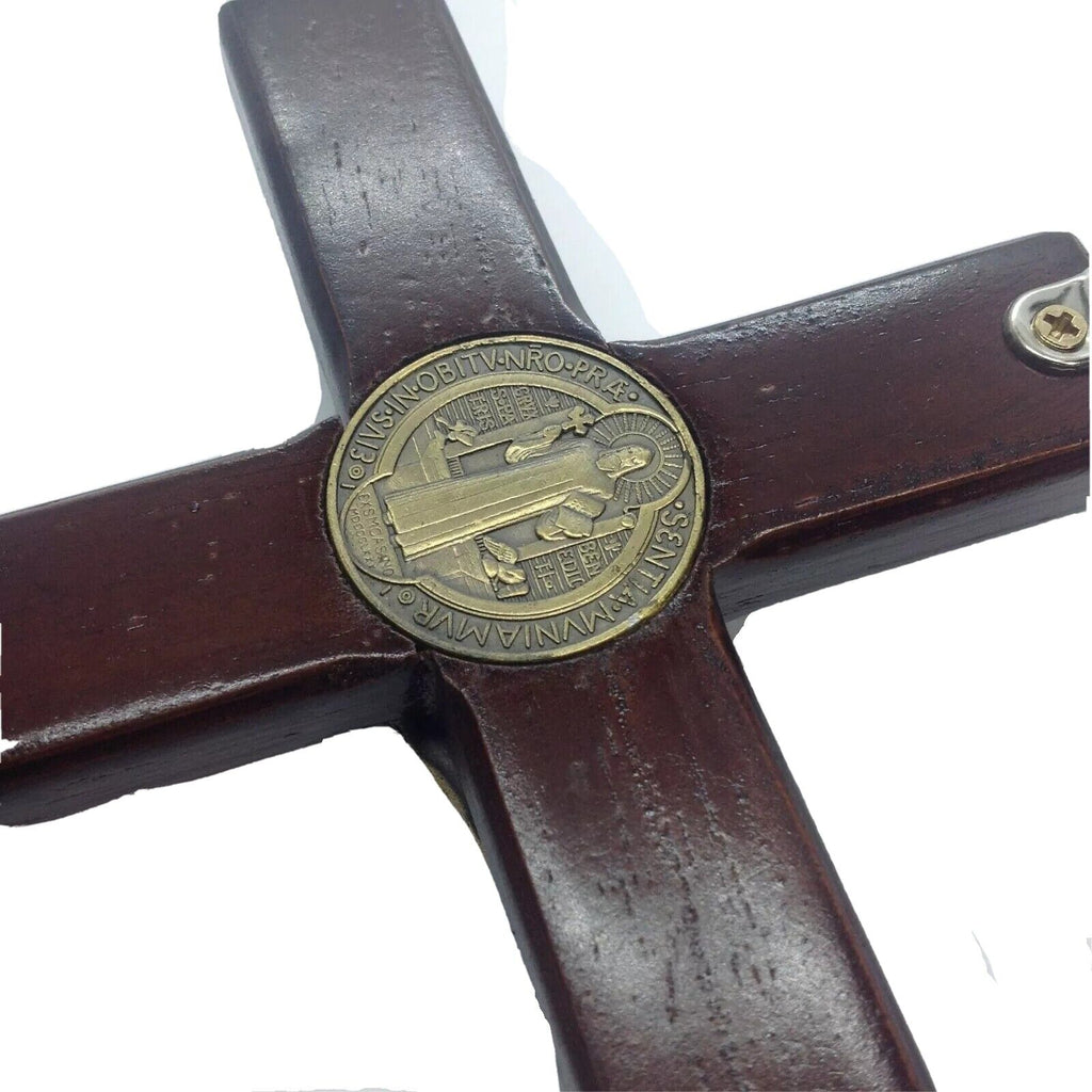 St.Benedict Medal Crucifix Jesus Wood Cross Cruz de San Benito Protection 8.5”