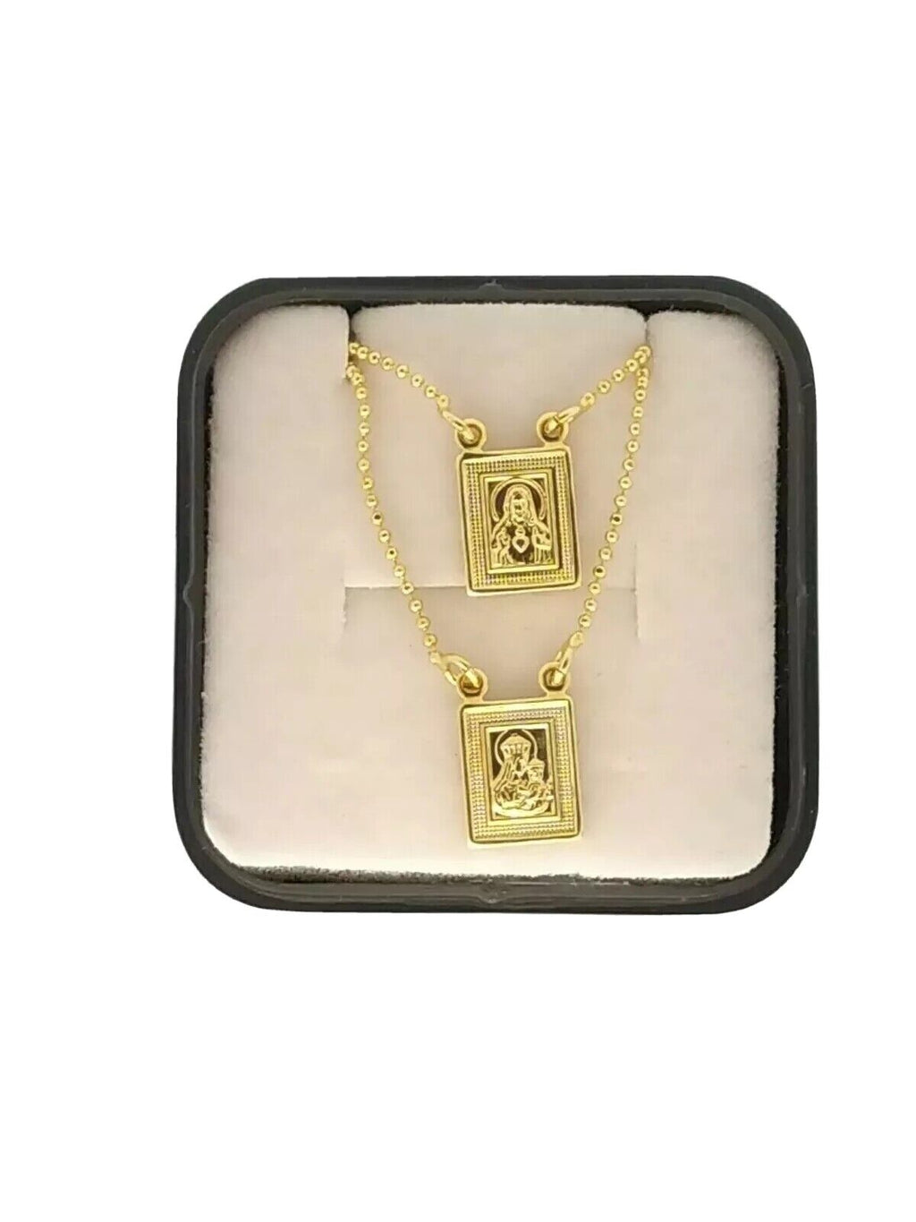 14k Gold Plated Our Lady Mt Carmel & Sacred Heart Jesus  Scapular Necklace 