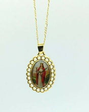 Saint Barbara Santa Barbara Chango Oval Medal Gold Plated Pendant Necklace Chain