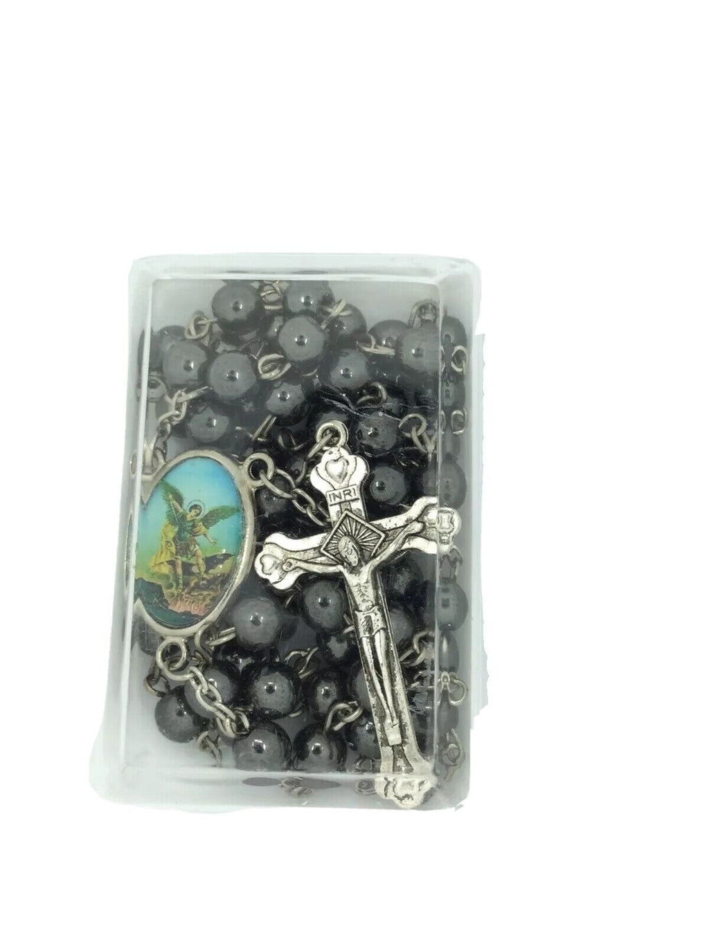 st.saint Michael Archangel Rosary Hematite San Miguel arcángel Necklace  Jesus