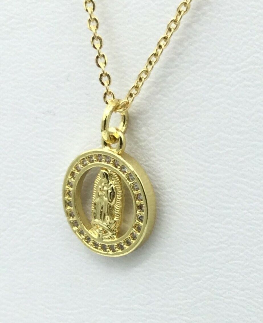 Our Lady Of Guadalupe 14k Gold Plated Medal Pendant Charm Necklace 16" Chain
