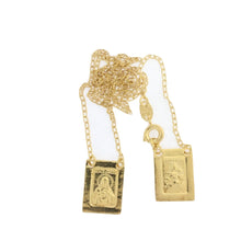 Gold Plated Engraved Square Scapular Medals Necklace  Virgen Mary Heart of Jesus