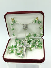 Green Crystals Rosary Beads Necklace Jerusalem Soil Centerpiece & Catholic Cross