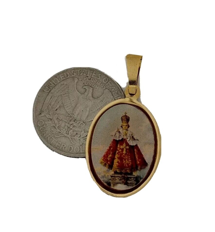 Infant of Prague Pendant 18k Gold Plated Medal 20 inch Chain Niño de Praga Jesus