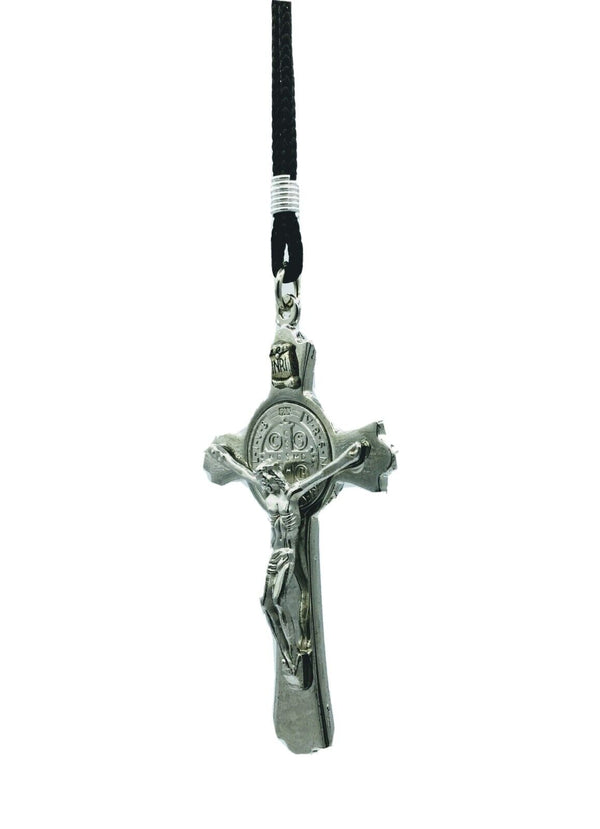 Silv Tone Saint Benedict Budded Crucifix Pendant for Men Women,3 Inch San Benito