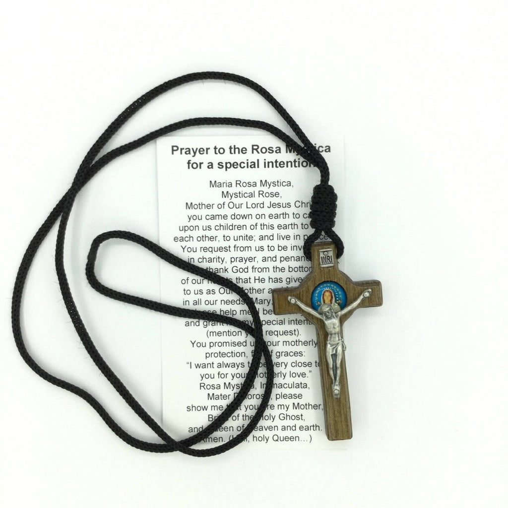 3" Rosa mistica wooden Wood CROSS Crucifix black cord Mystical ROSE CRUZ 🇻🇪 
