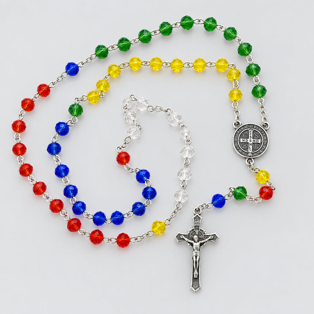 Saint St.Benedict Medal Cross Catholic multi-color  Rosary Missionary San Benito