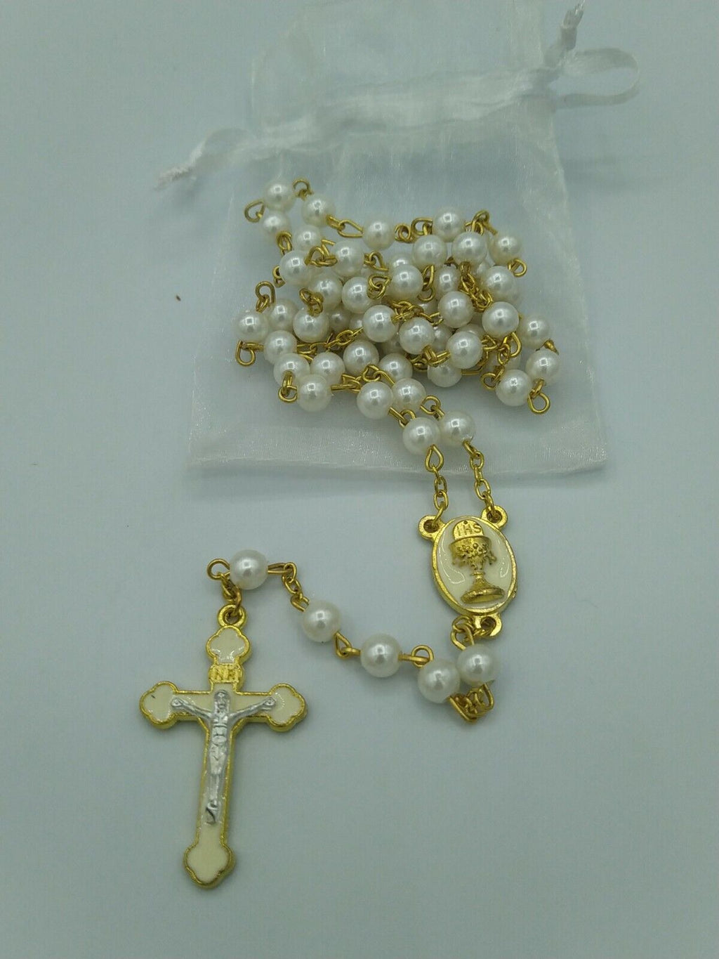 First Holy Communion faux pearl White pearl Rosary Rosario de Primera comunión