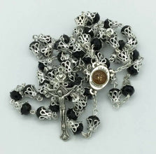 Black Crystals Rosary Beads Necklace Jerusalem Soil Catholic Jesus Cross 