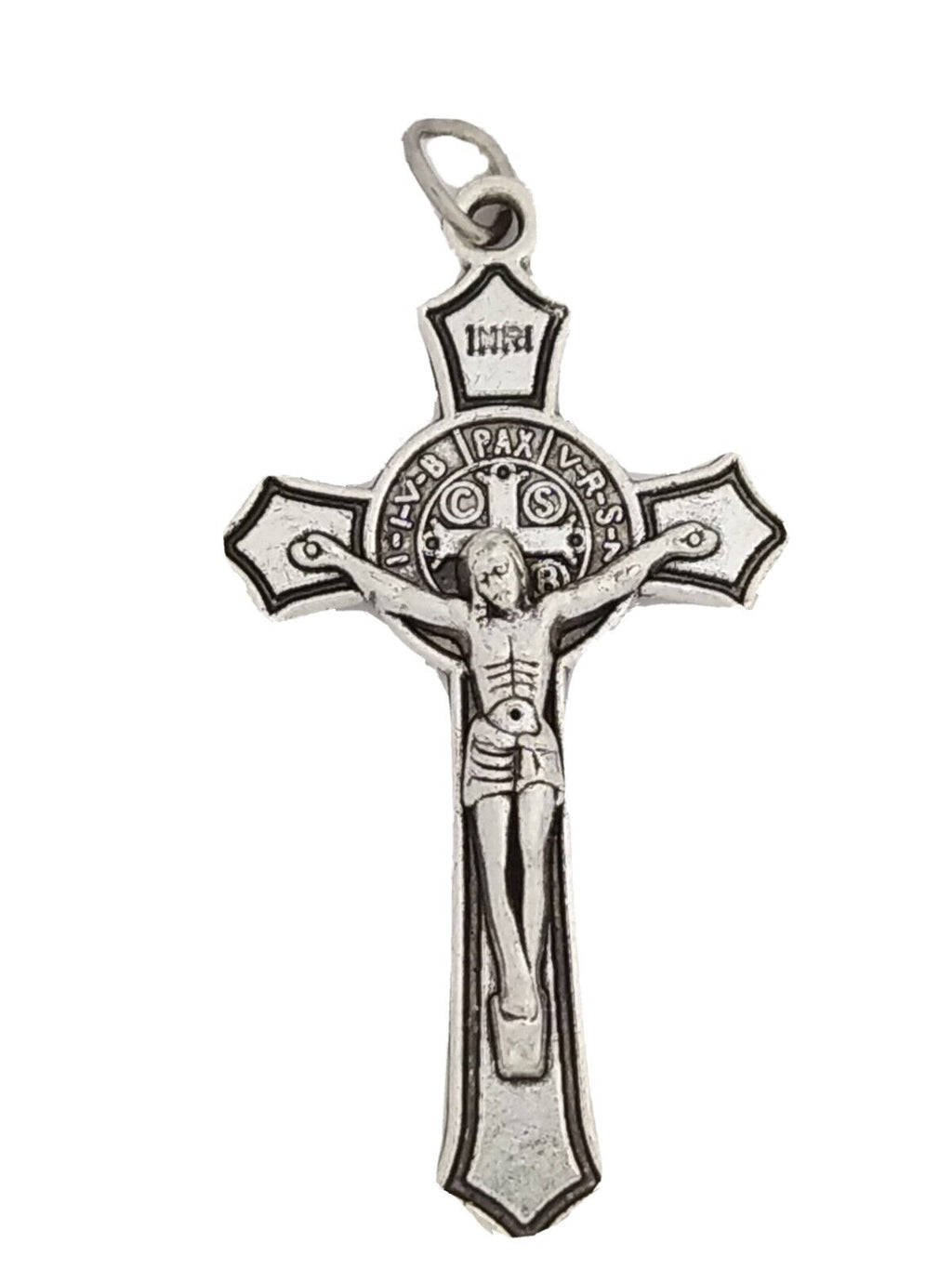 Saint St Benedict Medal Crucifix Cross Silver Plated Pendant Necklace 17" Cord