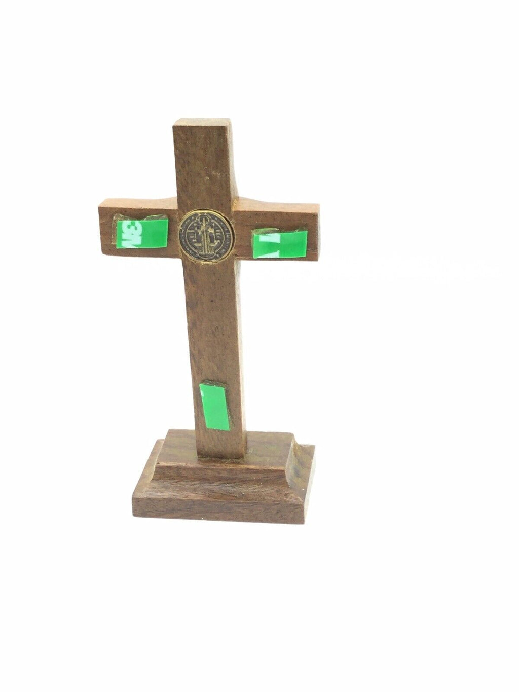 St.Saint Benedict Medal Wood Cross Crucifix Standing Cruz Medalla San Benito 3"