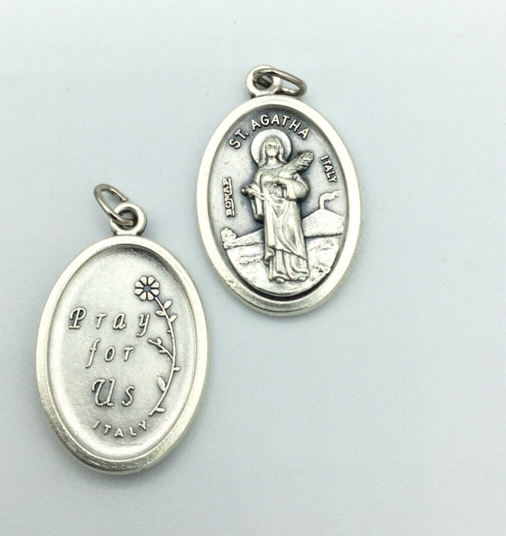 3 X Catholic Religious Medal Pendants Prayer Holy Card Saint Agatha Cancer Heal