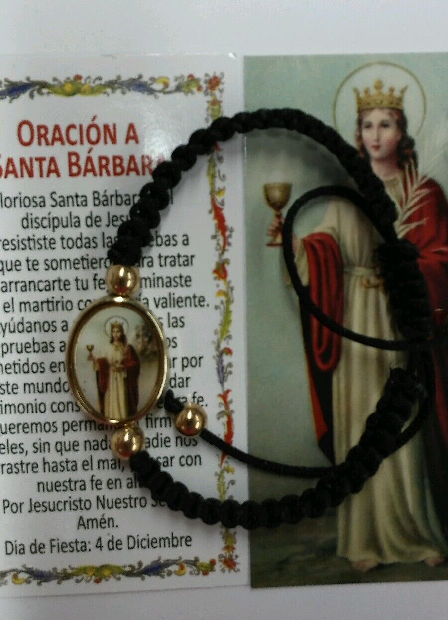  St. Santa Barbara Pulsera negra /Saint Barbara Black bracelet adjustable 