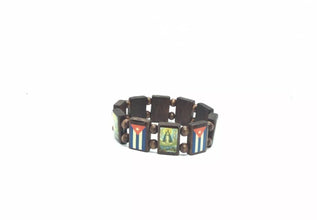 Religious Catholic Bracelet Wood Pulsera Caridad del Cobre & CUBA Cuban Flag 