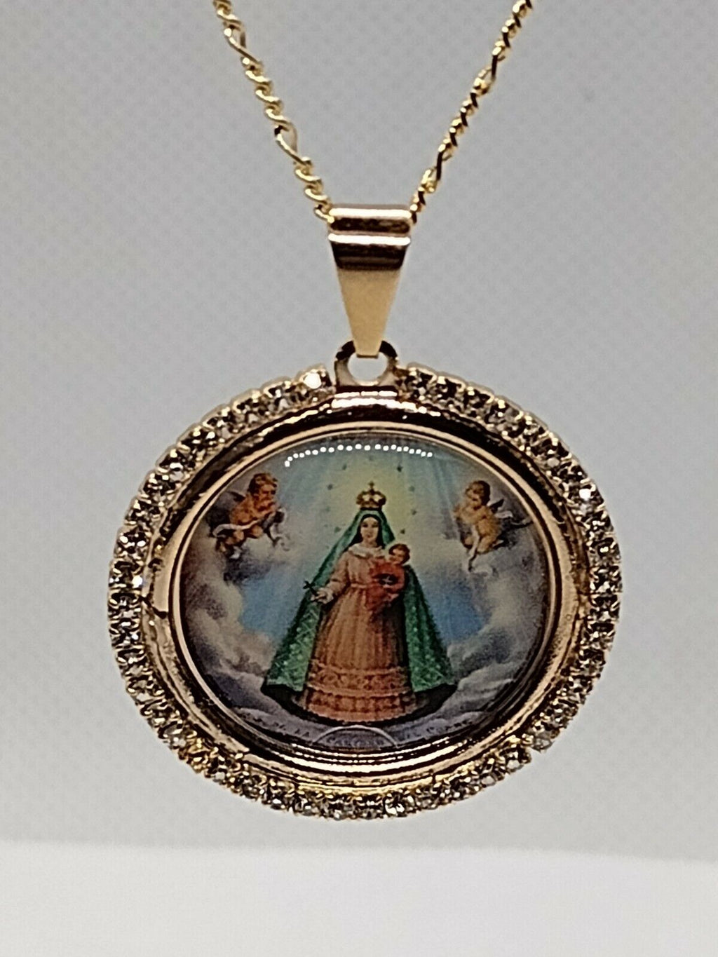 Virgin Caridad del Cobre Pendant Necklace 18K Gold Plated Chain "20 Inches" CUBA